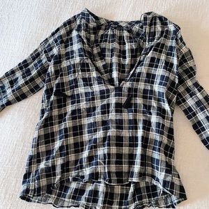 Madewell Blue Plaid Peasant Blouse